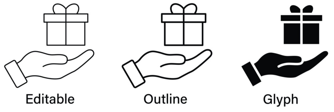Gift thin line icon set. Editable stroke, Glyph and outline style. Vector illustration.