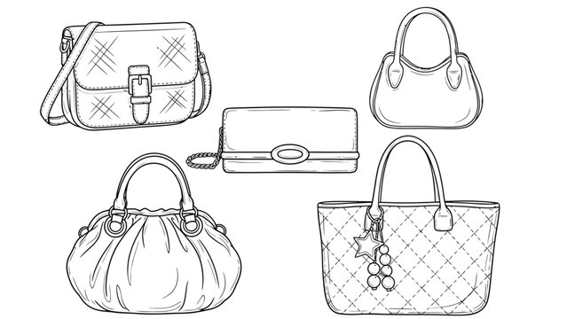 Selection of various luxury handbags including shoulder bags clutches and tote bag designs for fashion collection display in retail store shopping accessory.