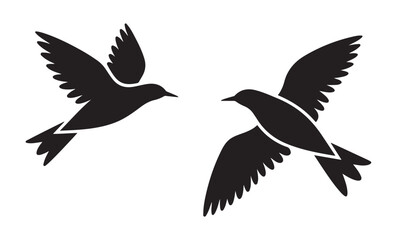 Obraz premium Two birds flying together in sky silhouette illustration vector graphic design isolated on white background.