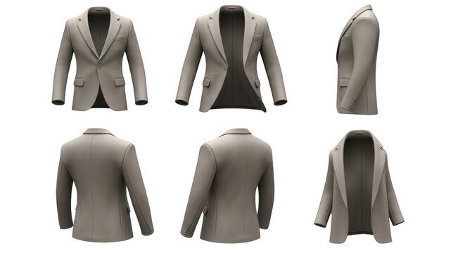 beige tailored jacket in different views levitating against a white backdrop for fashion or clothing design usage