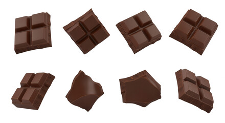 Fototapeta premium chocolate pieces in mid air on a white background deliciousness for use in food blogs or advertisements