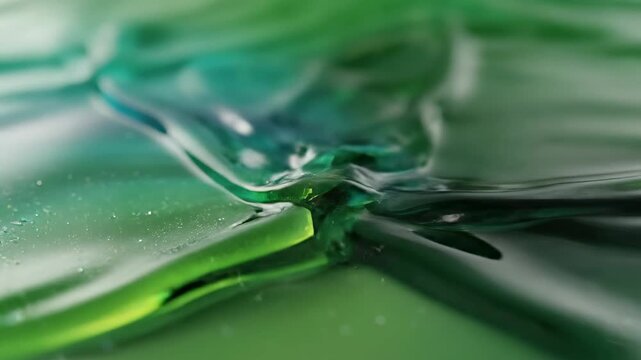Captivatingly flowing emerald and deep cyan liquids create a mesmerizing, undulating surface with subtle reflections and organic, abstract ripple patterns evoking dynamic fluidity suitable