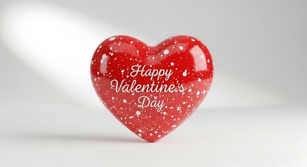 Fototapeta premium Red heart with Happy Valentine's Day text on white background, love and friendship concept