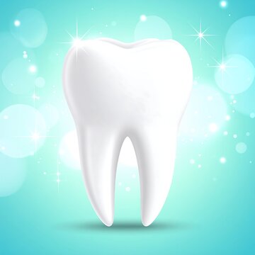 Sparkling white tooth on bright blue background