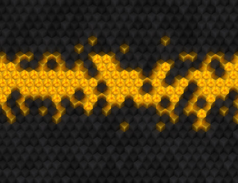 Glowing Golden Honeycomb Pattern on Dark Hexagonal Cube Grid &mdash; Abstract Technology Background