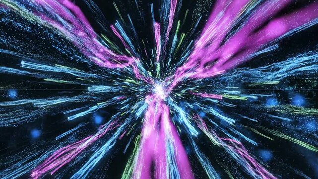 Pink and blue particle explosion warp zoom abstract motion, generative AI