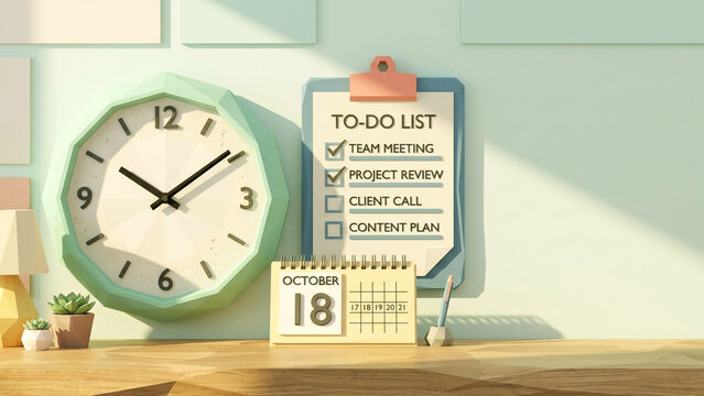 Minimal Desk Setup with Clock and To-Do List for Productivity