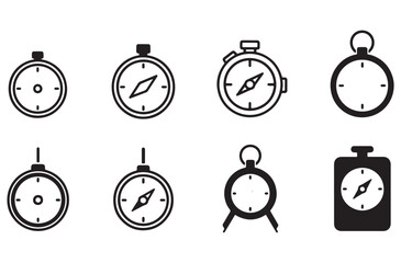 Collection of compass icons representing navigation and direction in various styles for travel and adventure themes perfect for design elements. © Amdadul