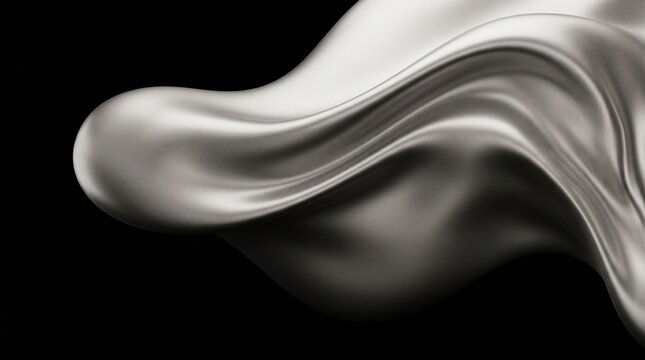 Elegant Silver Liquid Metal Flowing In Smooth Waves Against Black Background