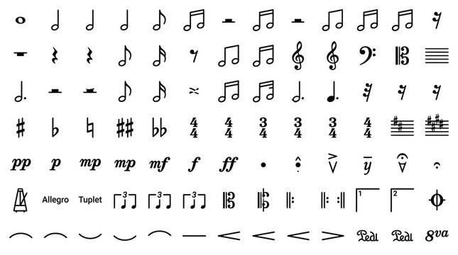 Collection of music notes and symbols on white background