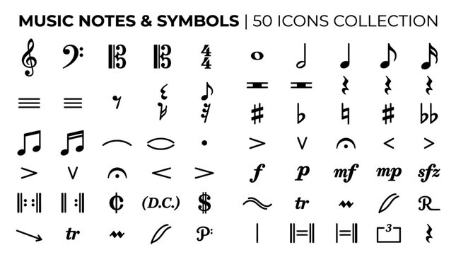 Music notes and symbols icon pack includes various musical notations and signs