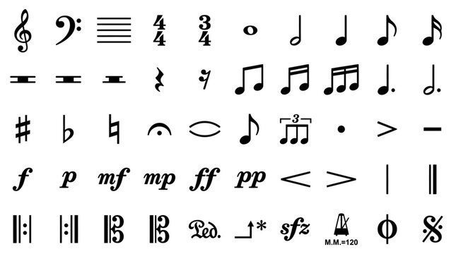 A collection of music notes and symbols icon pack for design