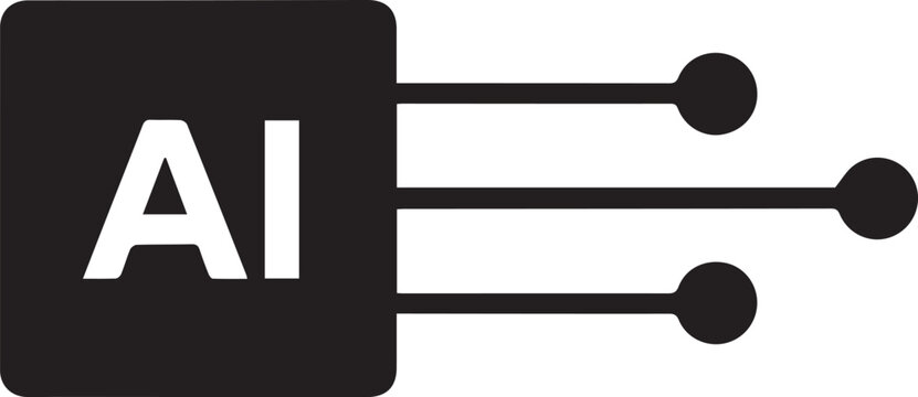 Artificial intelligence chip connecting to network nodes in simple silhouette style