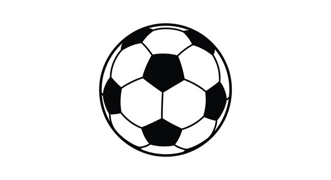 Classic soccer ball with pentagonal and hexagonal panels black and white silhouette