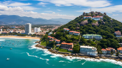 Obraz premium Aerial view of San Sebastián, Spain - Scenic coastal cityscape and landscape