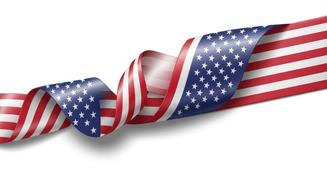 Satin ribbon in red, white, and blue american flag pattern stars and stripes
