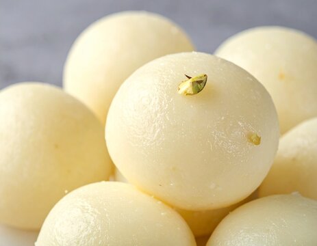 Soft and spongy rasgullas soaked in sweet sugar syrup delight every bite.