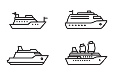 Modern cruise ship outlines for travel and vacation themes depicting luxury liners on the water perfect for maritime design elements © Amdadul