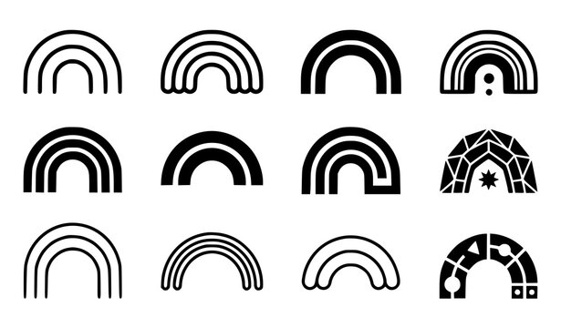 Black and White Rainbow Vector Icons for Mobile and Web Interfaces
