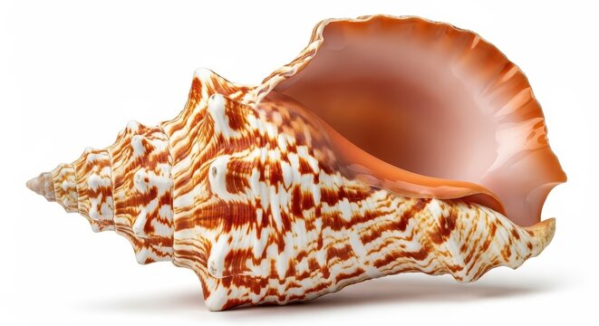 Large Ornate Triton Trumpet Seashell Isolated on White Background for Marine Life and Coas