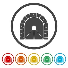 Fototapeta premium Road with tunnel icon. Set icons in color circle buttons