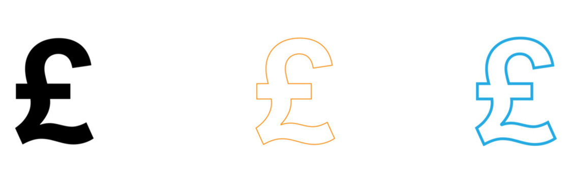 Pound sterling currency symbol variations icon set isolated on transparent background, Vector