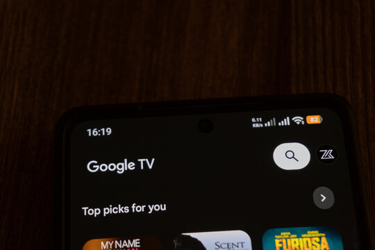 Google TV app interface on android smartphone., captured on May 10, 2026, in Baku, Azerbaijan.