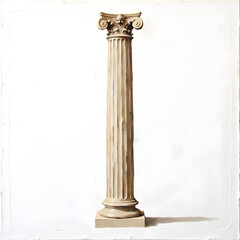 Fototapeta premium Antique Greek stone pillar and classical Roman marble column isolated on white background as an ancient monument of ionic architecture style from a temple or old building