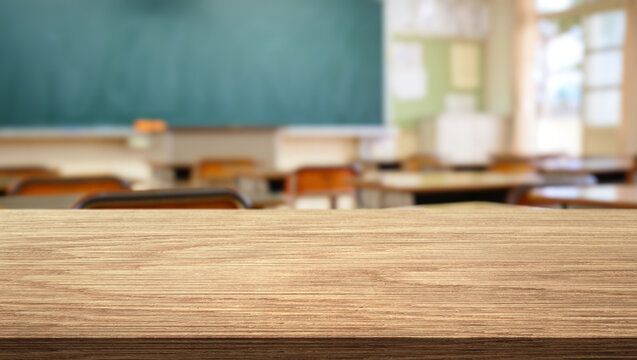 Table top and blur classroom interior