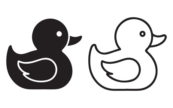 Rubber Duck Icon Set &ndash; Cute Bath Toy Symbols in Outline and Solid Black Vector Style for Kids and Bathroom Decor