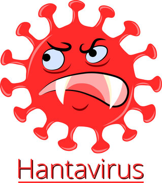 Concept visuel d'un Hantavirus rouge col&eacute;rique. Virus expressif et m&eacute;content avec texte "Hantavirus" en bas