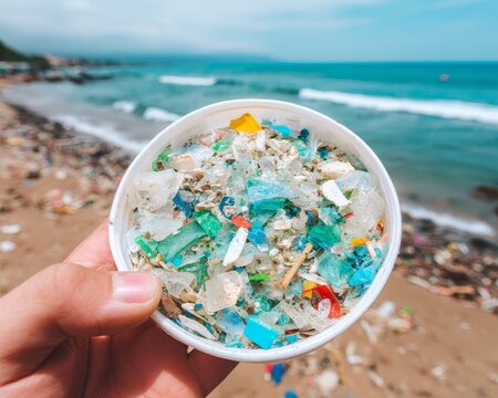 Cleanup Event, Micro Plastics, Beach, Photography, Coastal Environment, Close-up View, Environmental Awareness