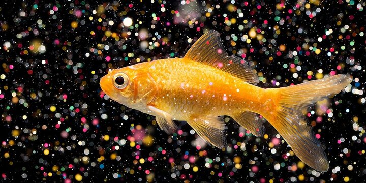 Action of Swimming Fish Highlighting Micro Plastics in a Colorful Aquatic Environment, Captured in a Vibrant Underwater Scene