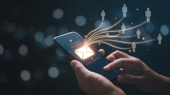 Digital marketing and mass email networking concept on smartphone