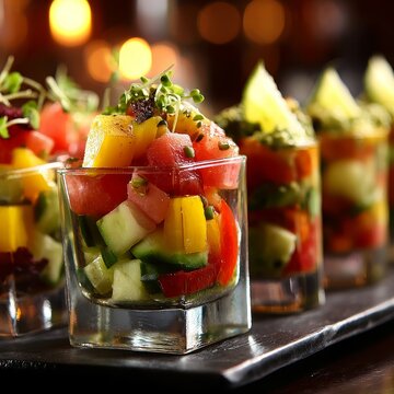 Colorful Ingredients Displayed in Glass Cups Highlighting Micro Plastics Awareness in Culinary Arts