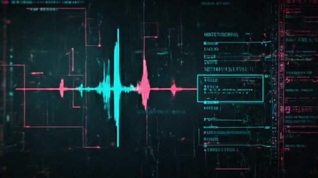 a stunning high-tech interface (HUD), focused on visualizing audio and biometric data.