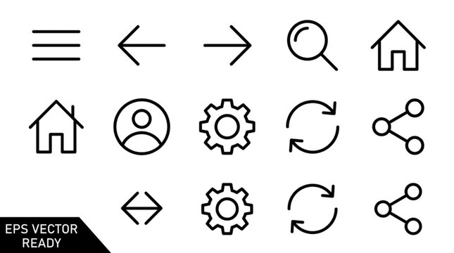 Black and white line icons set.