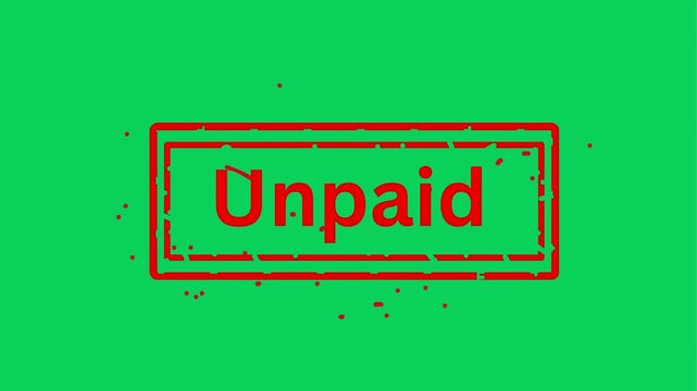 Unpaid Stamp Animated on Green Background with Text Overlay for Financial Concepts