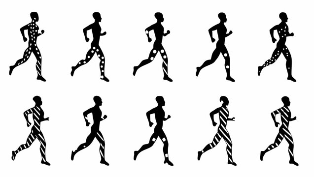 Running man silhouettes in various poses on transparent background