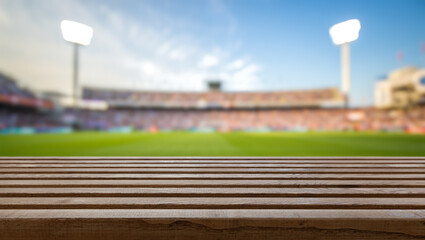 football stadium and wooden surface in the foreground © Agil