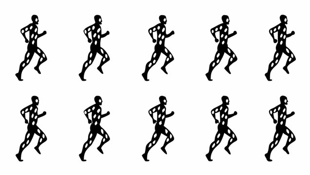 Running man animation frames in various poses on transparent background