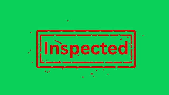Red text 'spect' and stamped 'Inspected' graphics on green background with motion