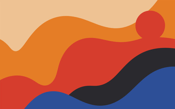 Abstract wavy gradient shapes with red circle on warm background