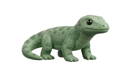 Naklejka premium Cute Green Lizard Figurine 3D Cartoon Character on White Background