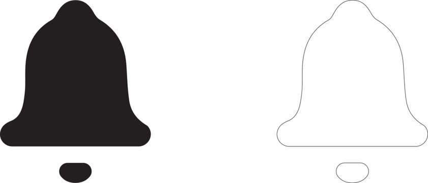 Bell icon, symbol of notifications, alerts, reminders and sound signal, vector icon in two styles: glyph and outline.