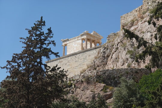 The temple of Athena Nike (Apteros Nike) at the Propylaea of the Acropolis of Athens