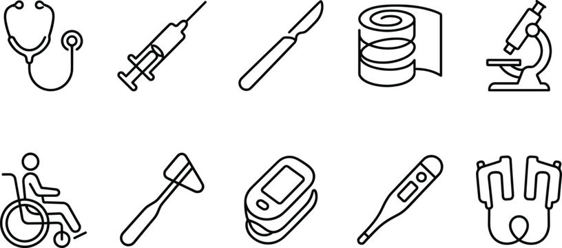 Medical equipment and healthcare tools illustration set for hospital and clinic use