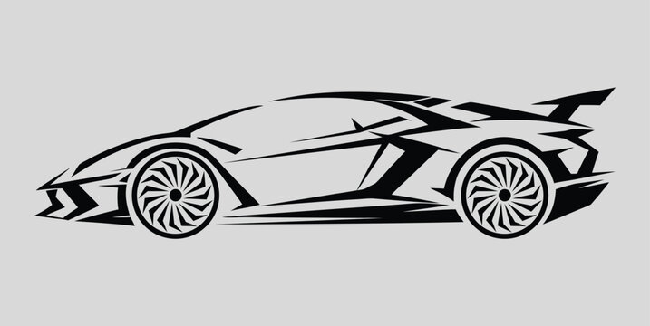 Lambo sports car silhouette black and white vector