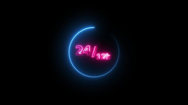 glowing line 12 hours timer circle arrow rotated. 