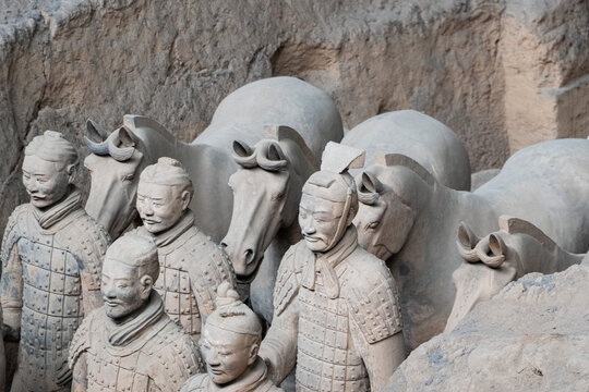 Thousands of clay warriors and horses at the terracotta army in Xi'An
